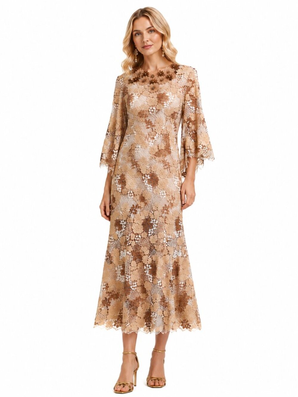 RICH RADI Q'S Rhinestone Openwork Embroidered Florals Lace Dress - Picture 5 of 16